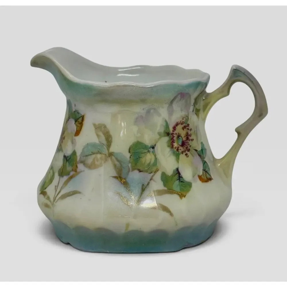Vintage Bavarian Porcelain Creamer Hand-Painted Floral Body Red Germany Mark